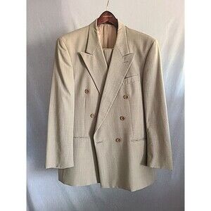 Brandini 2 Piece Suit Mens 42R Green Peaked Double Breasted 36x30 Pants Pleated